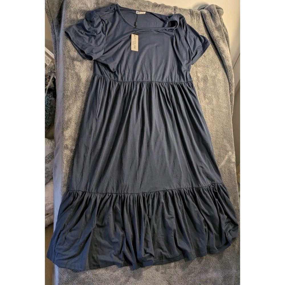 IN'VOLAND  Plus Short Sleeve Dress Loose  W/POCKETS  STRETCH Blue 20w Nwt
